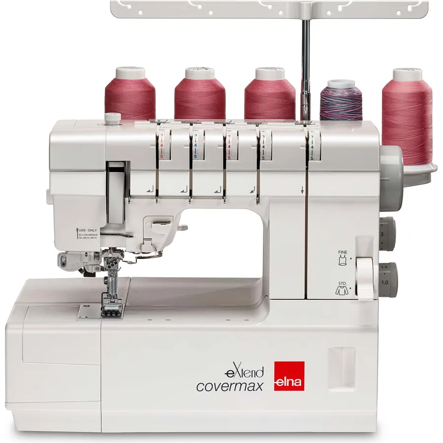 Elna eXtend Covermax Coverstitch Serger for Professional Seam Finishing with 2/3/4/5 Thread sewing, Chain Stitch Function, Free Arm, Built-in Needle Threader, and Easy Color-Coded Guides