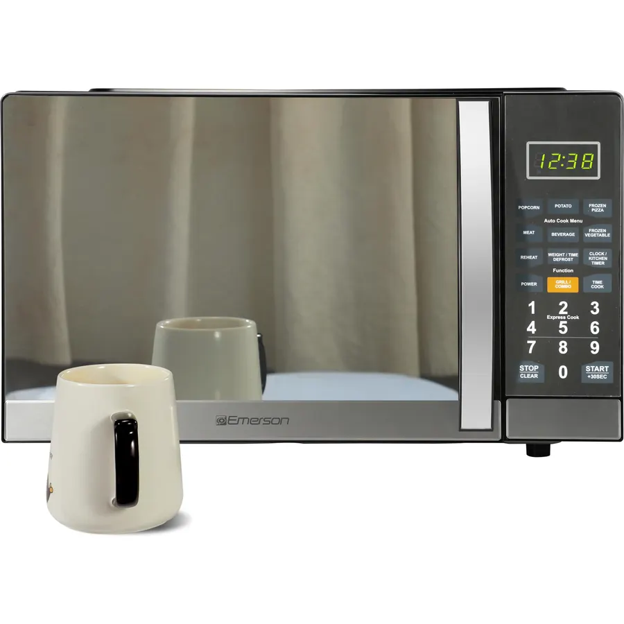 Emerson MWG1191SB 1.1 Cu. Ft. Microwave with Built-In Grill Function, 1100W Power, Stainless Steel, LED Timer Display, 11 Power Levels, 9 Preset Cooking Options, Removable Glass Turntable, Child Lock