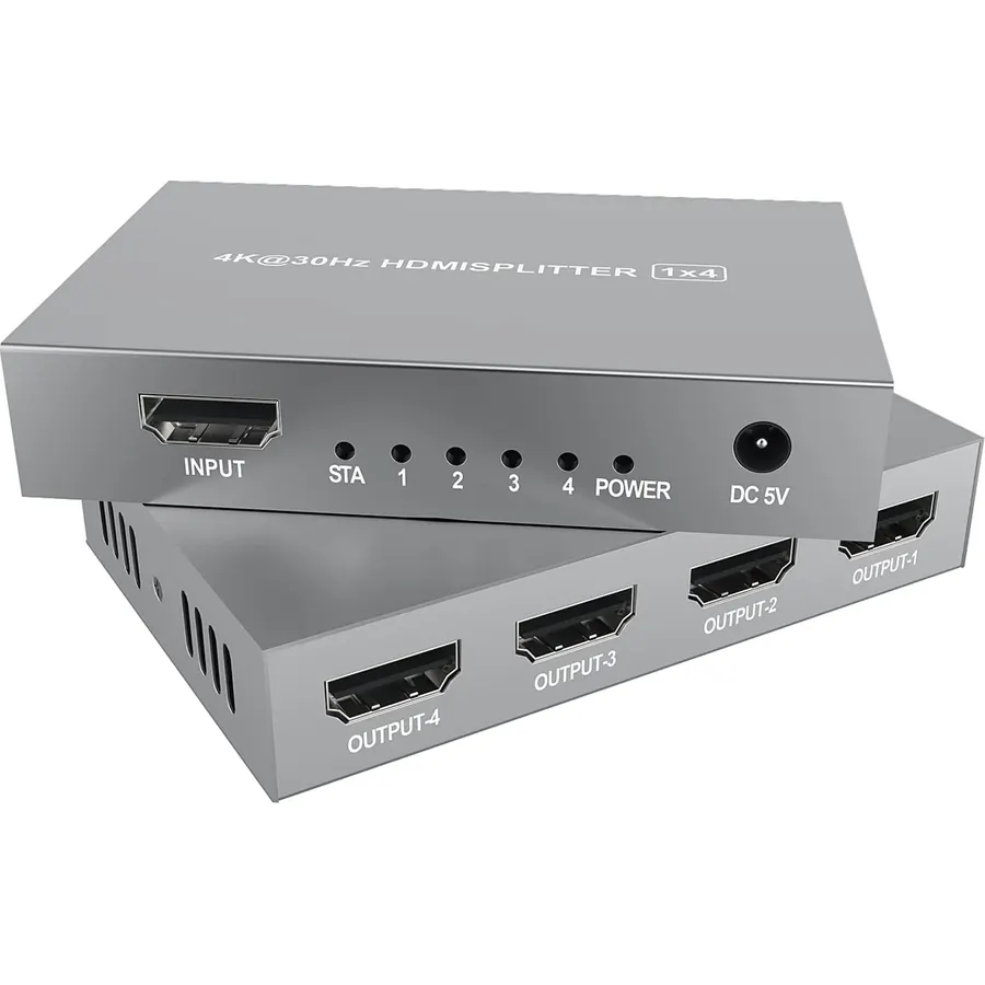 ENS 4K HDMI Splitter 1 in 4 Out, 1x4 Powered HDMI Splitter for Dual Monitors w/Power Adapter, 4K@30Hz Dual Monitors Duplicate/Mirror for PS4 Fire Stick HDTV