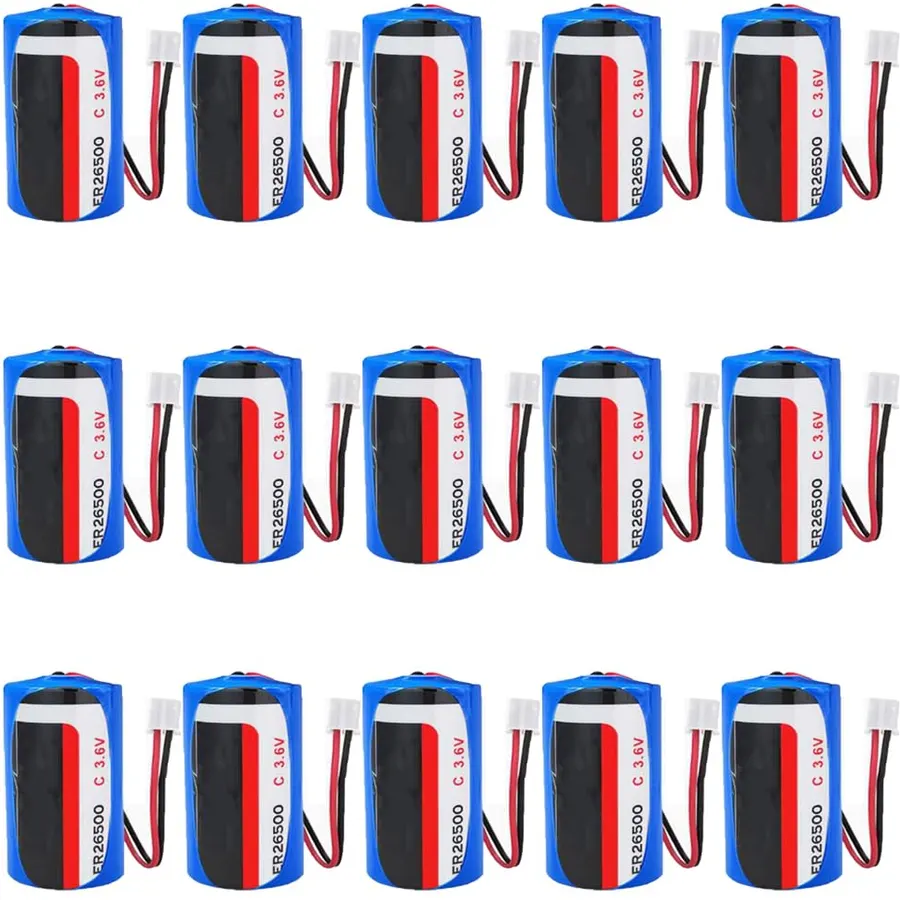 (15-Pack) ER26500 3.6V 8500mAh Size C Non-Rechargeable Lithium Battery (with 2.0 White Plug)