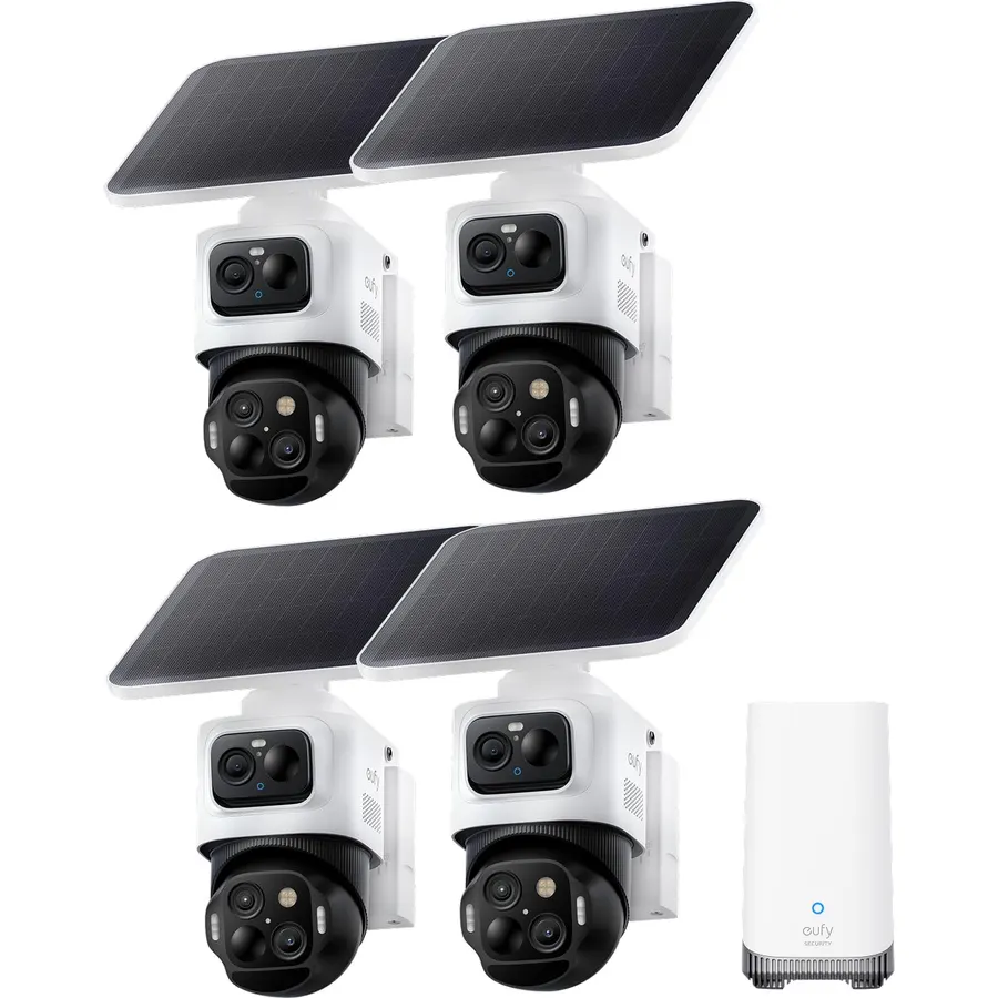 eufy Security eufyCam S4, 4-Cam Kit, 4K Solar, 3-Lens PTZ，Wireless System
