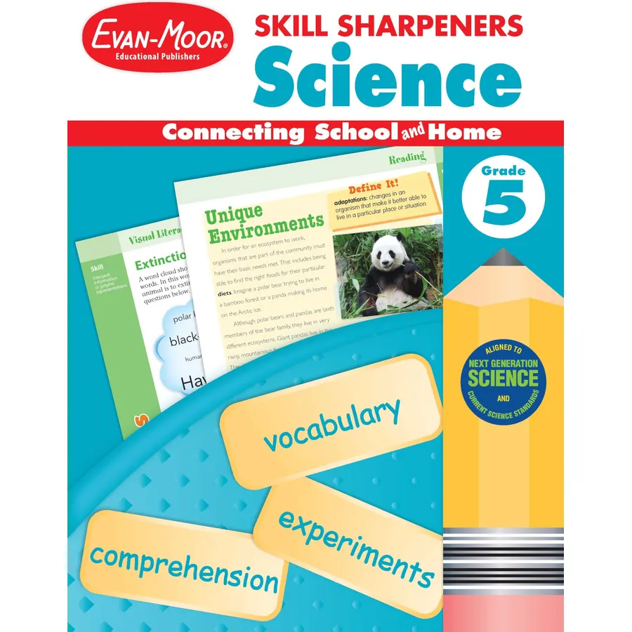 Evan-Moor Skill Sharpeners Science Workbook, Grade 5, Physical, Life, and Earth Science, Activities, Organisms and Ecosystems, Atmosphere, Mixtures and Solutions, Chemical Reactions, Homeschool