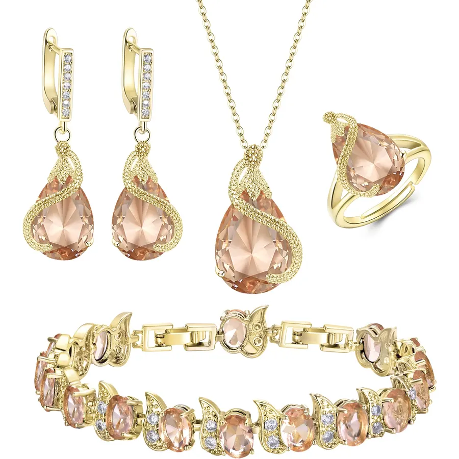 EVER FAITH Pear Cubic Zirconia Wedding Jewelry Set for Bride Bridesmaid