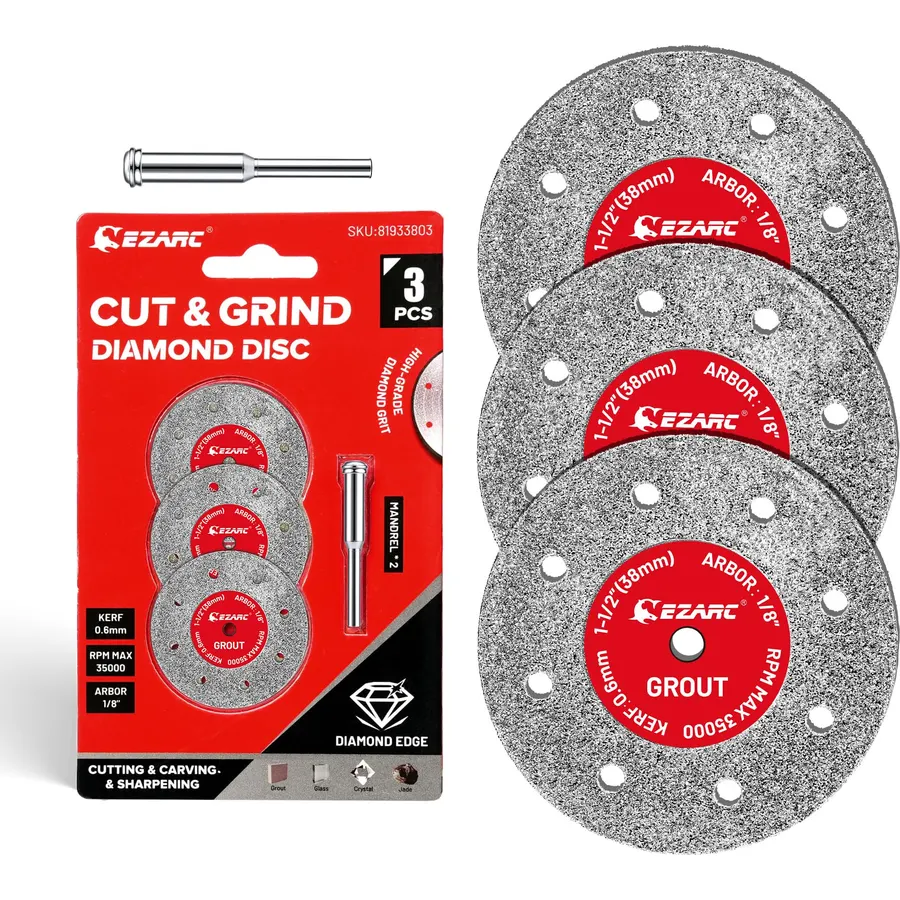 EZARC 1-1/2 Diamond Tile Cutting Wheels with Mandrel, 0.6mm Kerf, 3-Pack