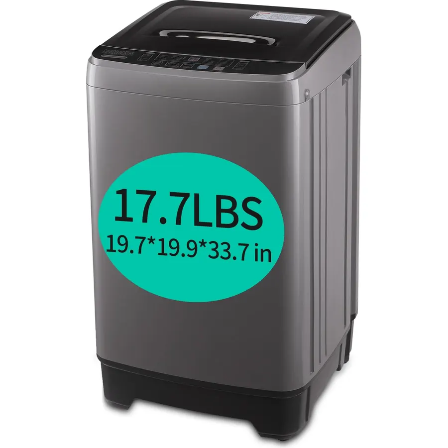 F.W.WOOLWORTHS 17.7 lbs Washing Machine with Drain Pump, Full Automatic Washer with 10 Wash Programs 8 Water Levels for Home, Apartment, RVs, Dorm, Grey