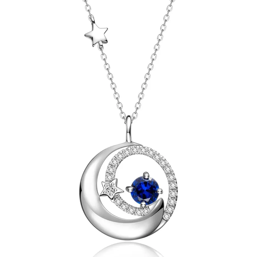 FANCIME Moon and Star Birthstone Necklace for Women