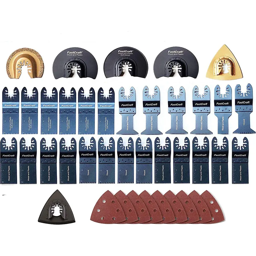 FastCraft 40pc Multi Tool, Oscillating Blades & Sanders Kit, Wide Assortment Bi Metal HCS SK5 Steel Carbide & Sander Pack Guaranteed Power™ - Multi Tool Sold Separately- Bulk - Oscillating Blades