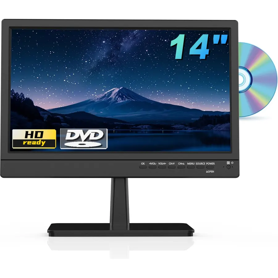 Feihe 14 Inch TV Built-in DVD Player, HD Flat Screen Small TV DVD Player Combo with ATSC Tuner/HDMI/USB/AV/VGA Input, Suitable for Kitchen Bedroom RV Camper
