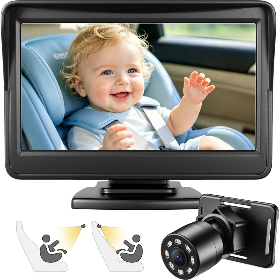 FEISIKE Upgraded Baby Car Camera Monitor [1080P HD & IR Night Vision]