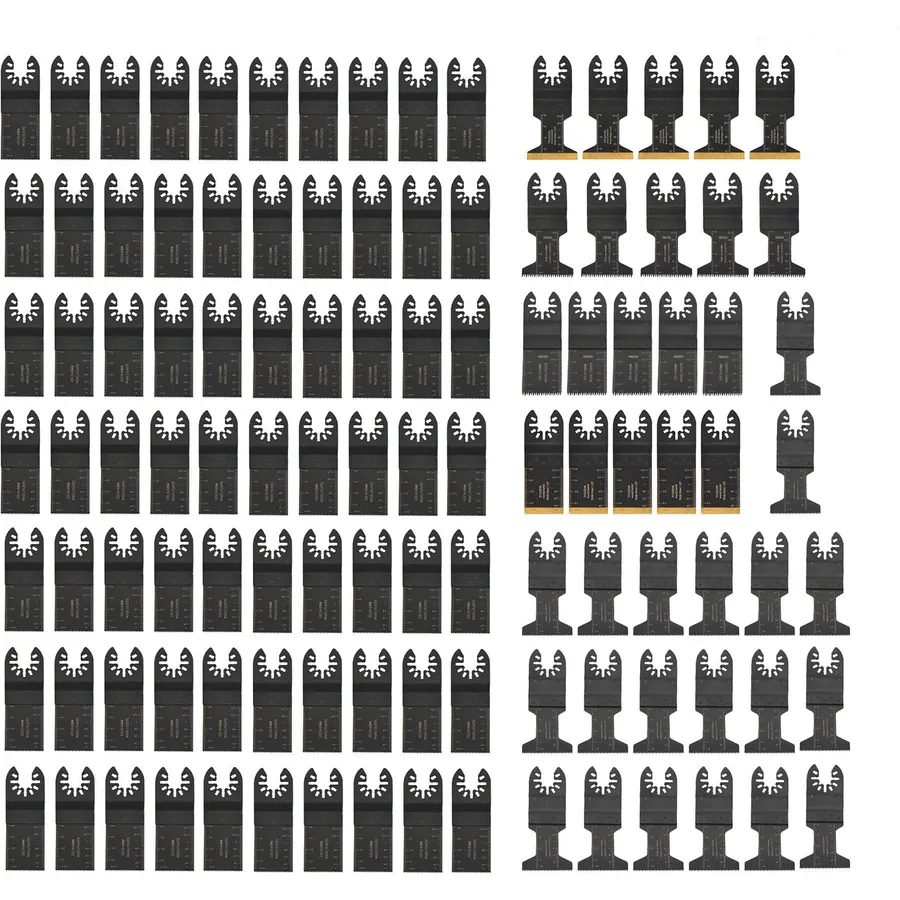 findmall 110Pcs Oscillating Tool Blades Kit Titanium Japanese-Tooth Compatibility with Most of Oscillating Multi-Tools Cuts Wood, Metal, PVC, Tile