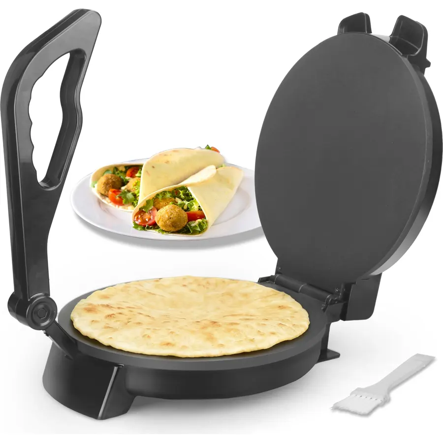 FineMade Compact 10'' Roti Maker Machine, Electric Tortilla Press with Detachable Handle, Prensa Para Tortillas,Chapati Maker Machine, Burrito Maker, Tortillera, Black