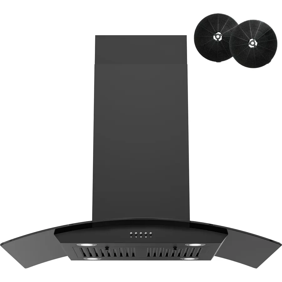 FIREGAS 36 inch Island Range Hood, 700CFM Ceiling Mount Range Hood, Black