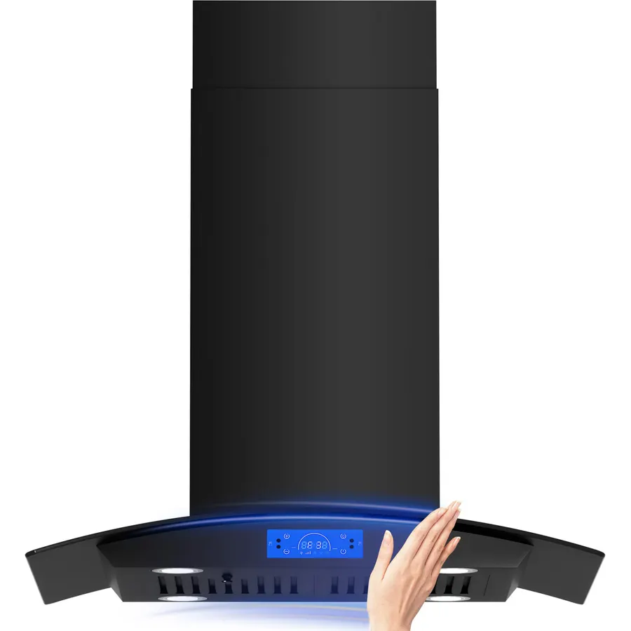 FIREGAS Island Mount Range Hood 30 Inch, 700 CFM Black Range Hood
