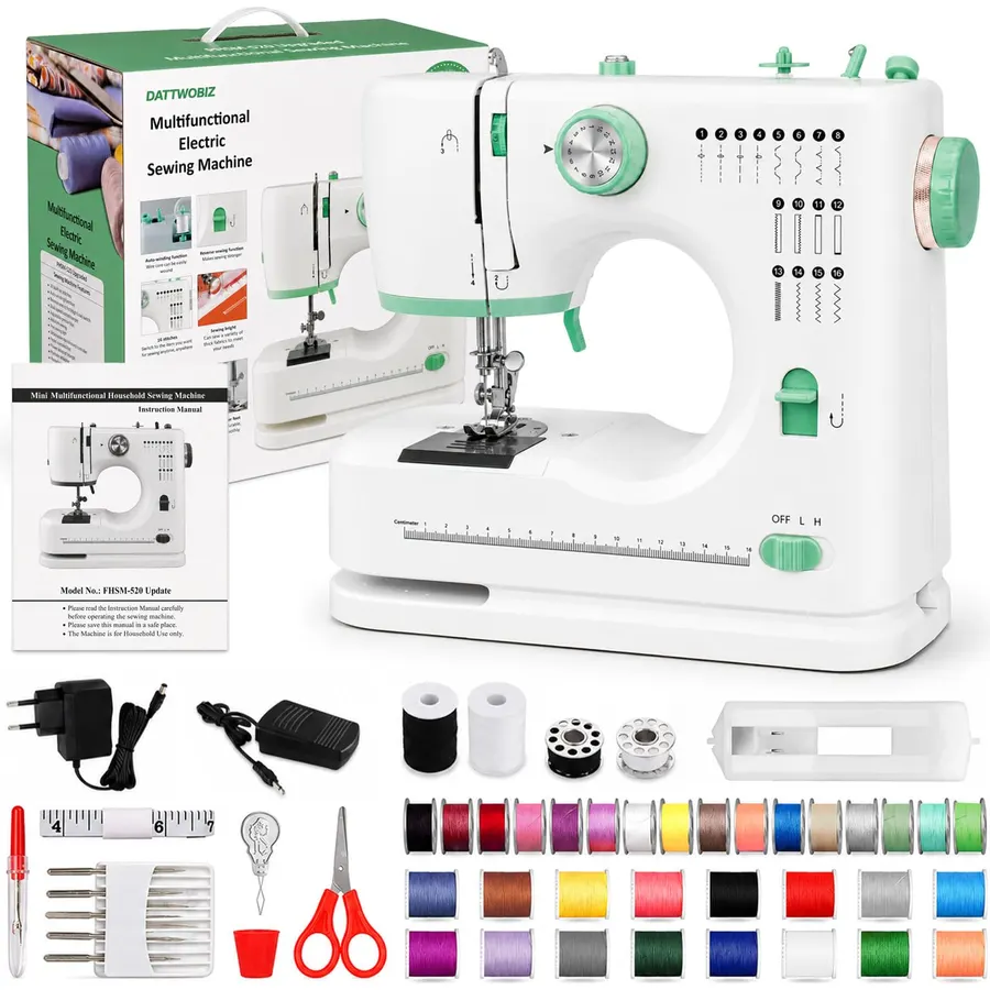 for Beginners, Portable Electric Sewing Machine with 16 Built-in Stitches, Foot Pedal & Hand Switch, Mini T Stitching Machine for Mending, Hemming, DIY Crafts, Sleeves & Buttonholes (White)
