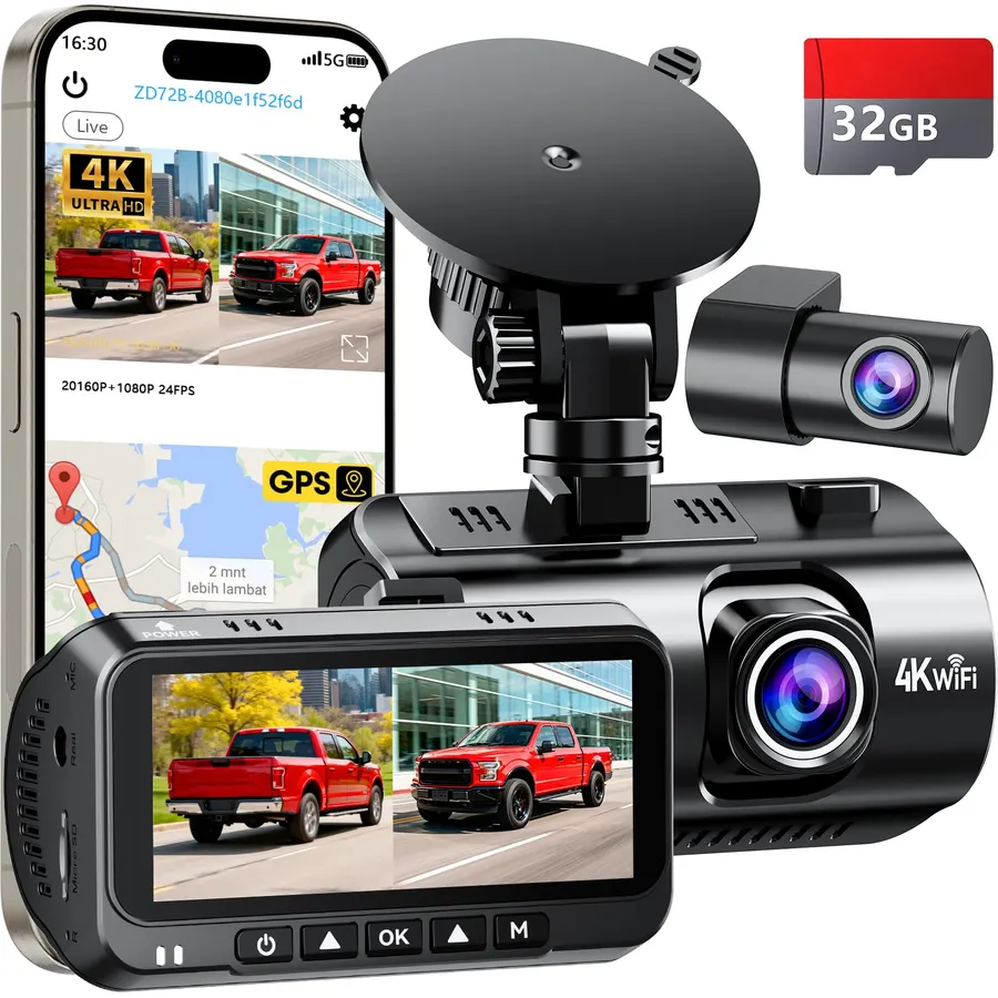 Front and Rear Dash Cam for Truck: 4K+1080P Dual Dash Camera for Ford F150