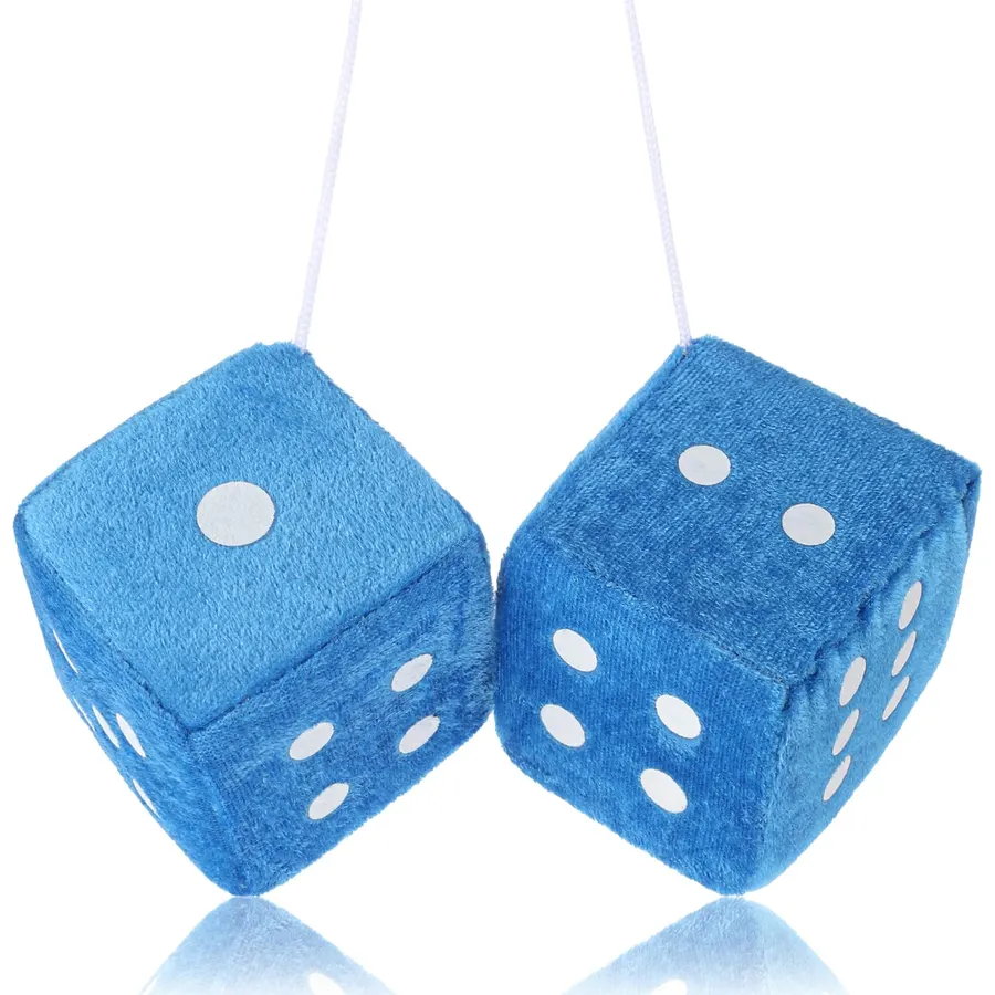 Fuzzy Dice for Rear View Mirror, Blue Fuzzy Dice for Car Mirror, 2.75inch Pair of Plush Retro Square Hanging Dice with White Dots Cute Car Decoration Ornament Accessories