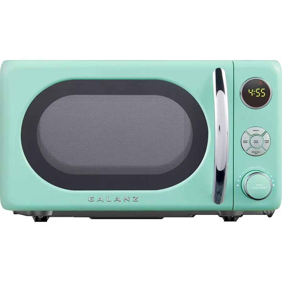 Galanz GLCMKA07GNR-07 Retro Microwave Oven, LED Lighting, Pull Handle Design, Child Lock, Surf Green, 0.7 cu ft