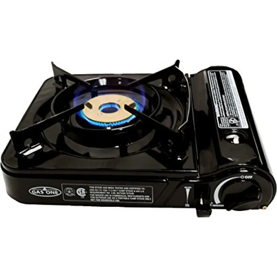 GAS ONE GS-3800DF Dual Spiral Flame 11,000 BTU Portable Gas Stove with Heavy Duty Clear Carrying Case, CSA Listed , Black