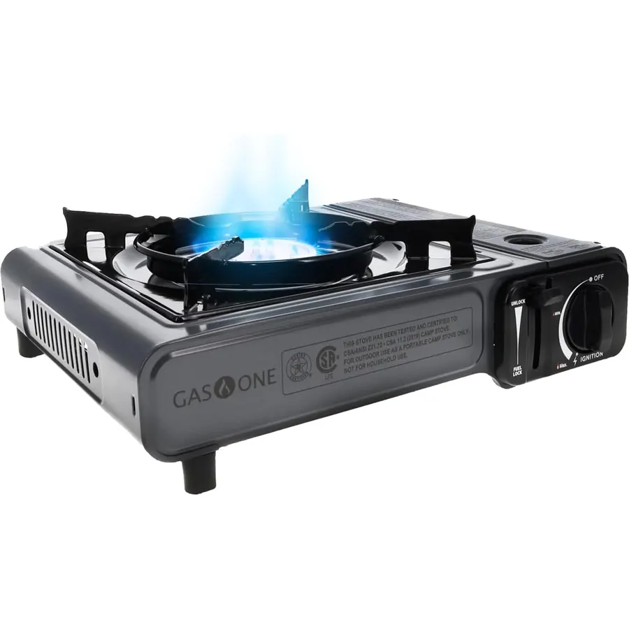Gas One Portable Butane Camping Stove with Case: Automatic Ignition, Precise Heat Control