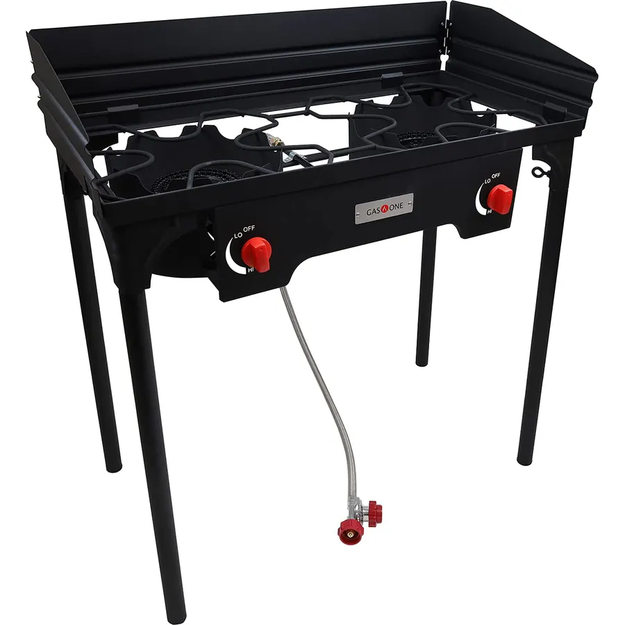 GasOne Stainless Steel Outdoor Propane Burner – High Pressure Camp Stove with Adjustable Regulator & Steel-Braided Hose