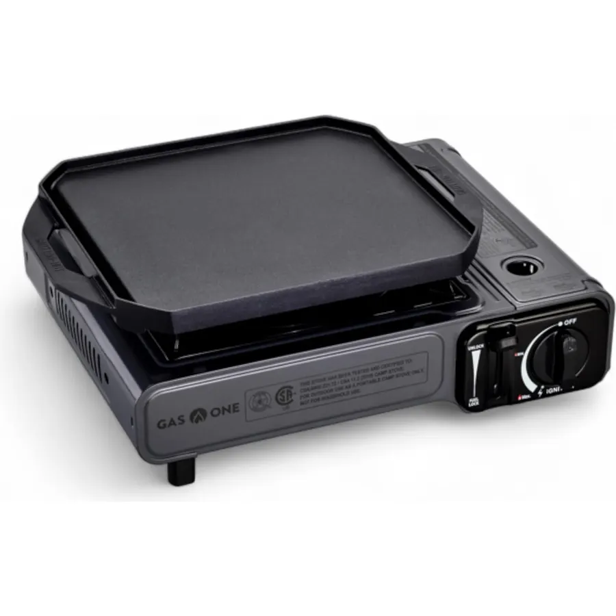 GasOne GS-3400P-KIT Propane or Butane Gas Stove with Flat Top Griddle Included – Dual Fuel Propane Grill Tent Stove Burners for Cooking for Camping, Kitchen – Diecast Aluminum with Non Stick Coating