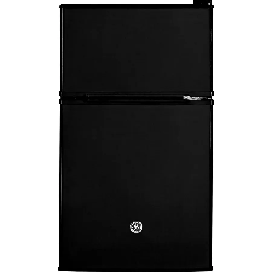 GE Double-Door Mini Fridge, Freestanding Compact Refrigerator with Freezer, 3.1 Cu Ft, Black, GDE03GGKBB