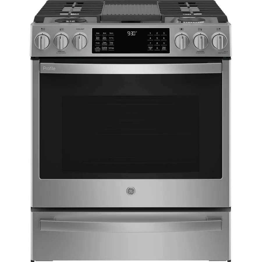 GE Profile 30 in. 5 Burner Smart Freestanding Gas Range in Fingerprint Resistant Stainless with Convection and Air Fry