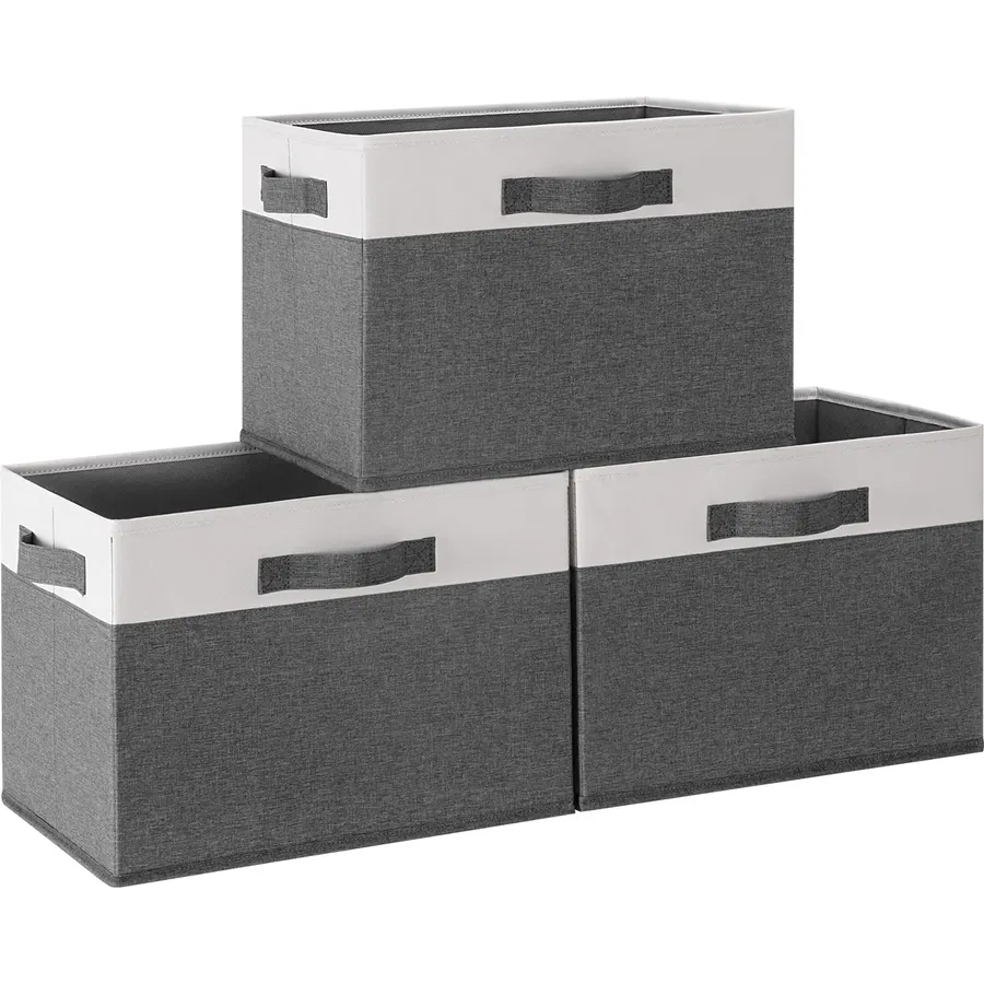 3-Pack Closet Storage Bins, Foldable Fabric Storage Baskets, Beige