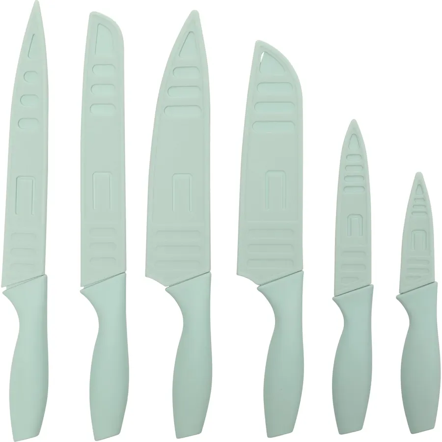 Gibson Home Bostonville 12 Piece Kitchen Knives Set W/Blade Guards/Sheaths, Chef Knife Sets With Nonstick Blades - Blue