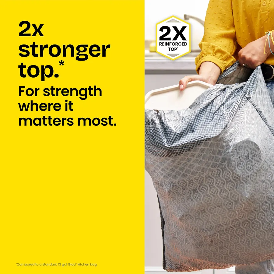 Glad ForceFlex MaxStrength Drawstring XL Kitchen Trash Bags, 20 Gal, Gain, 80 Ct (Package May Vary)