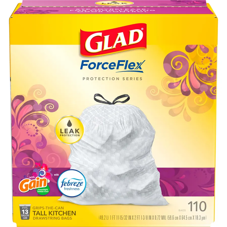 Glad ForceFlex Tall Kitchen Drawstring Trash Bags - Fresh Clean with Febreze, 160 ct./13 gal.