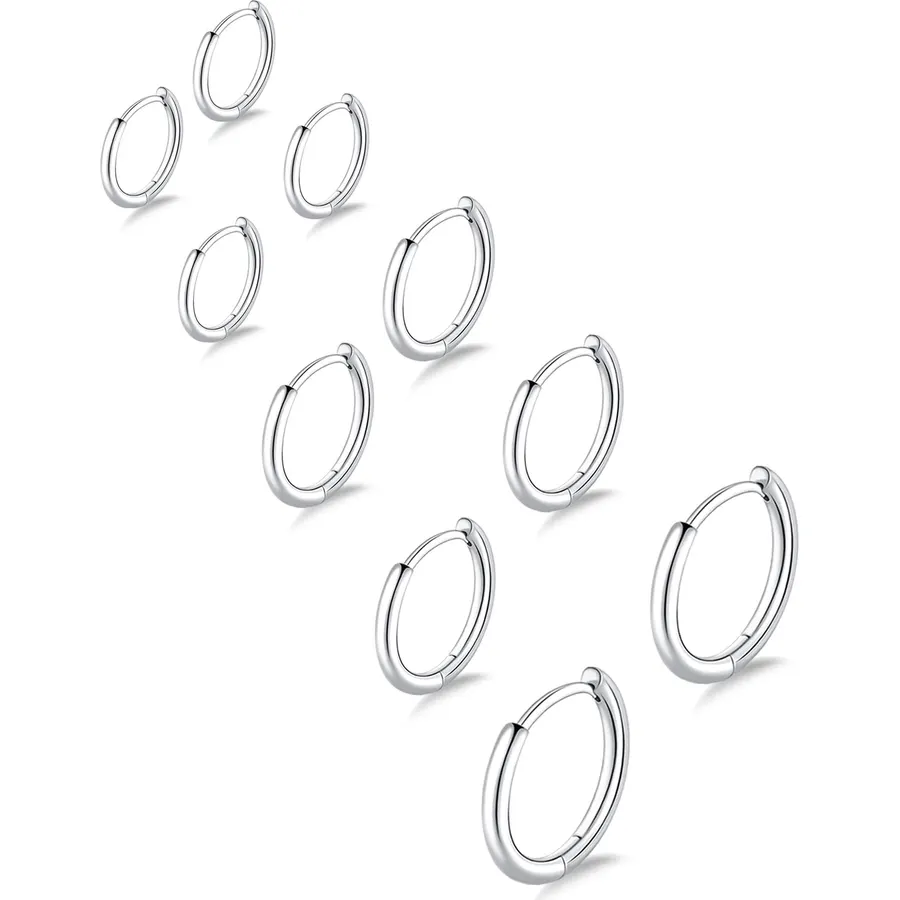 LOLIAS Small 14K Gold Plated Chunky Hoop Earrings for Women Hypoallergenic Silver Earrings Set for Sensitive Ears Non Tarnish Huggie Hoops Earring Stacks for Multiple Piercing Jewelry Lightweight 3Pairs