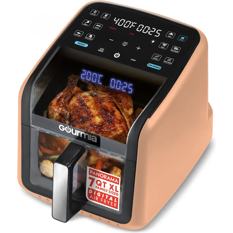 Gourmia Air Fryer - 8 Qt Basket Capacity with Easy View Window, Peach