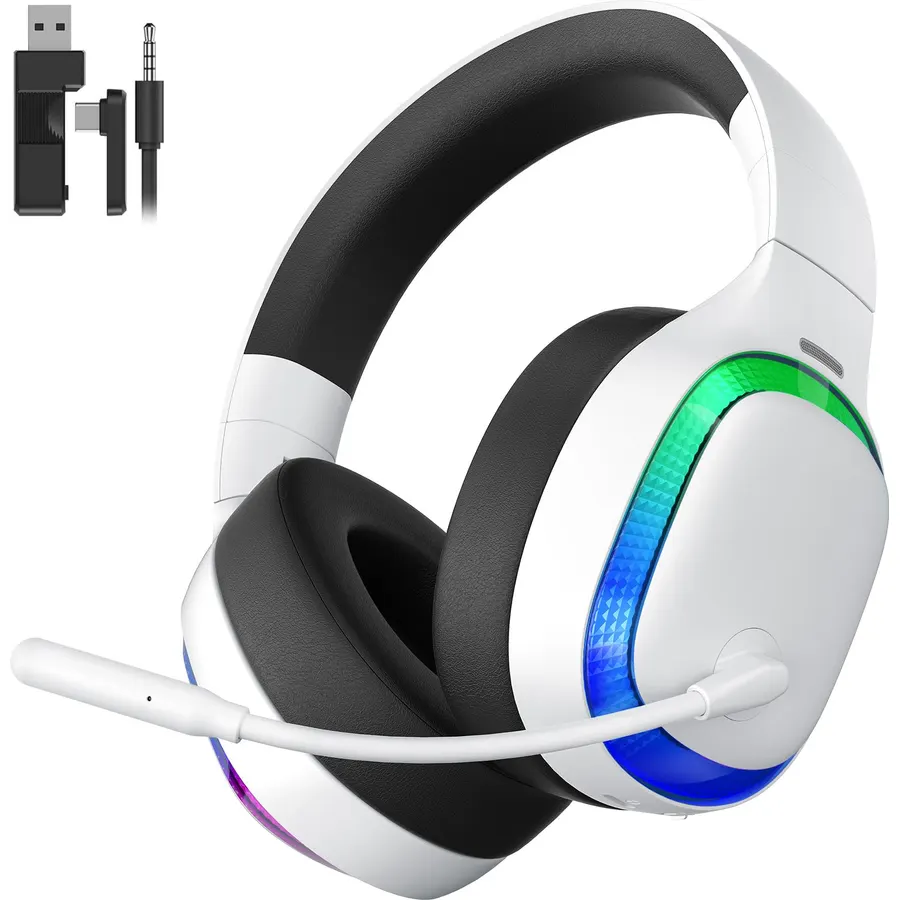 Gvyugke Wireless Gaming Headset for PS5/PS4, PC, Switch, 70H Battery, White