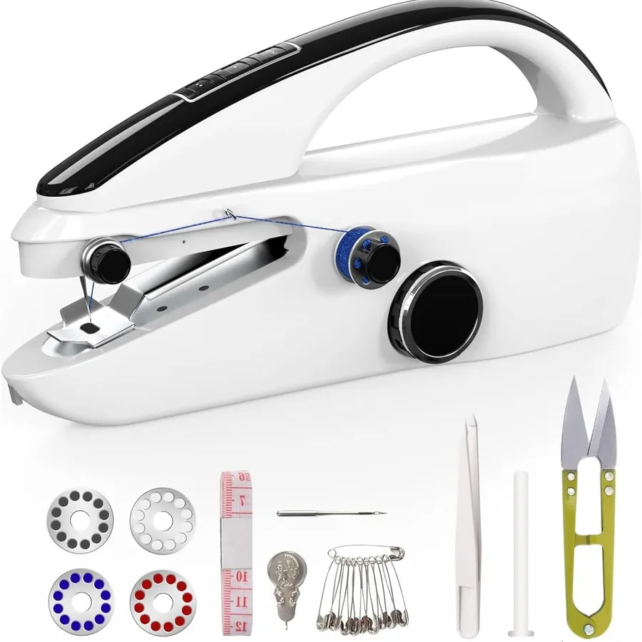 Handheld Sewing Machine, Two dear, Mini sewing machine, Easy to Use and Fast Stitch Suitable for Clothes, Fabrics, DIY Home Travel Electric Handheld Sewing Machine. Black