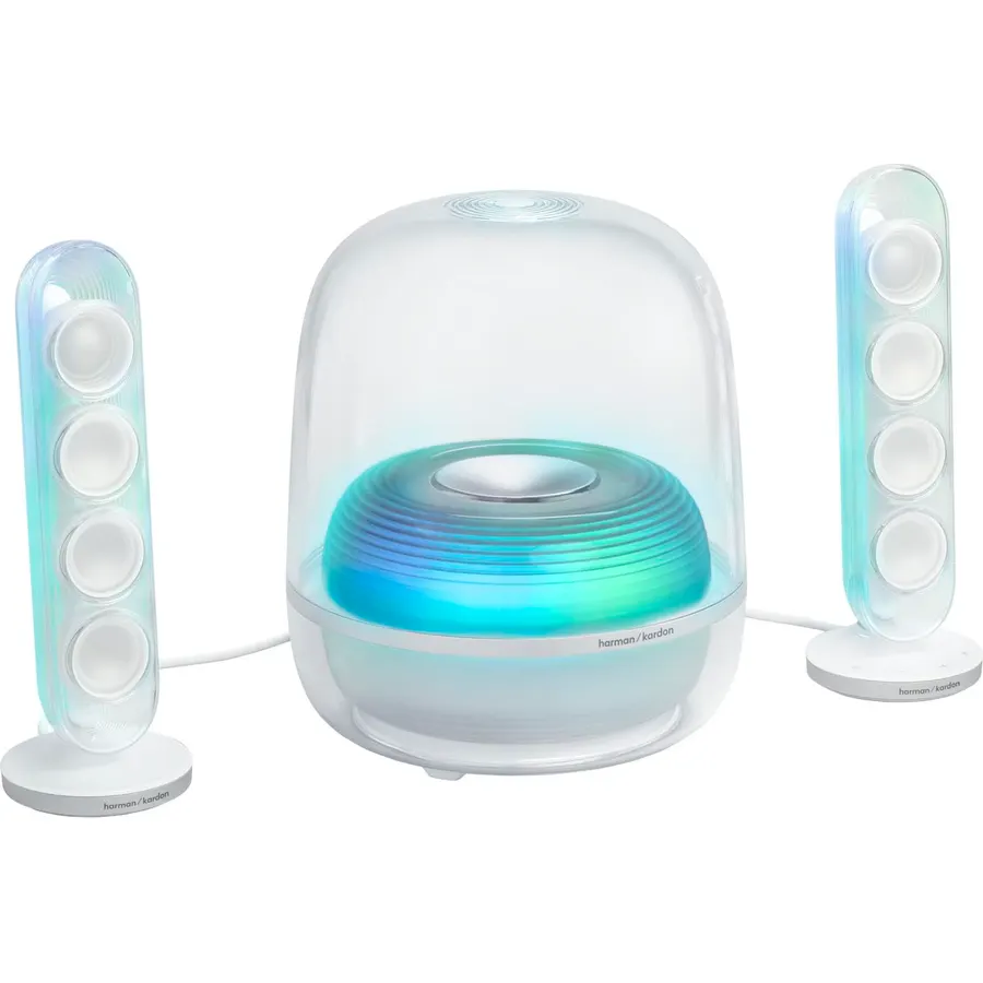 Harman Kardon SoundSticks 5 2.1-Channel Bluetooth Speaker with HDMI - White - 3-Way Speaker Design with Multicolor Light Show - Music Streaming & Auracast Multi-Speaker Connection