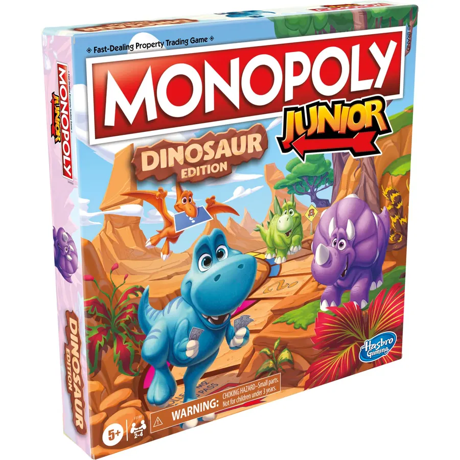 Hasbro Gaming Monopoly Junior Dinosaur Edition Game | Kids Board Games with Dino-Themed Toy Tokens | 2-4 Players for Boys & Girls | Ages 5+ (Amazon Exclusive)