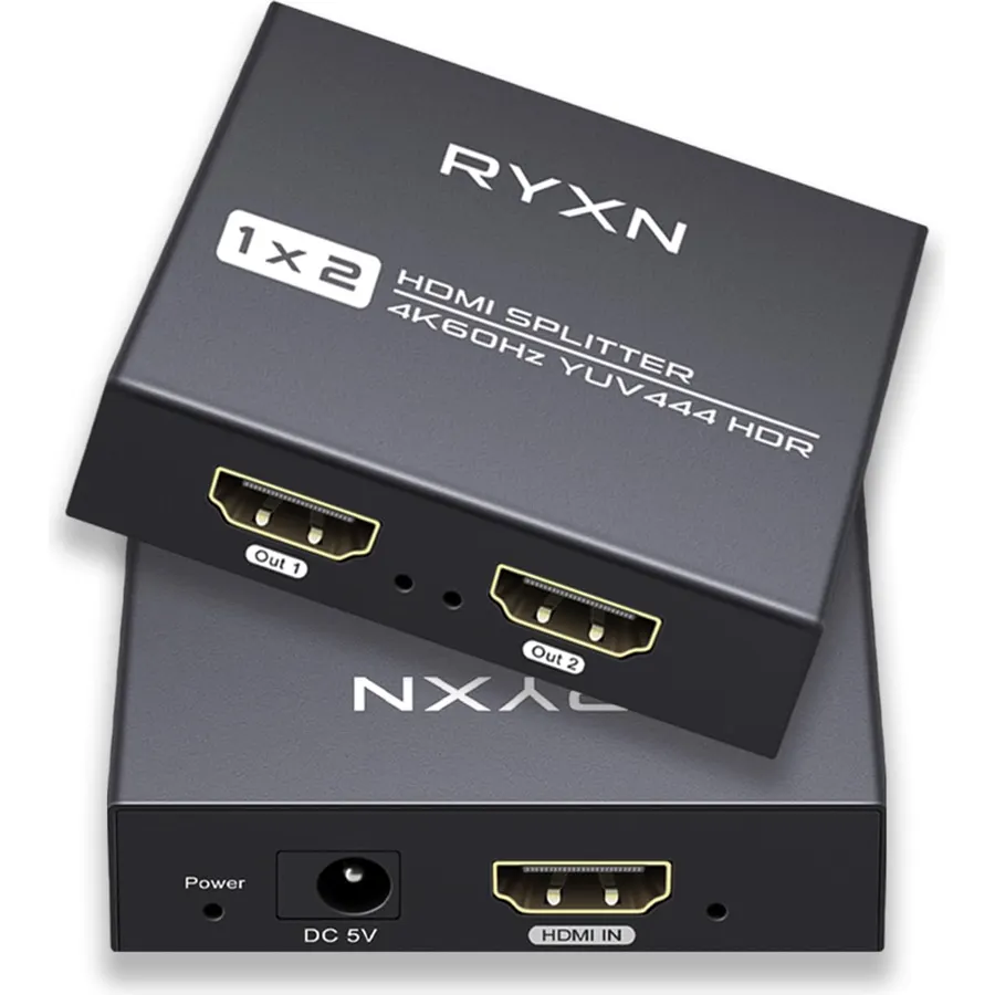 HDMI 2.0 Splitter 1 in 2 Out 4K 60Hz, HDCP Bypass, Dolby Atmos, YUV 4:4:4, HDCP2.2/2.3, EDID, LPCM5.1/7.1, Compatible Roku, Apple TV, Fire Stick, Blu-ray Player, PS5/4/3, Xbox and More