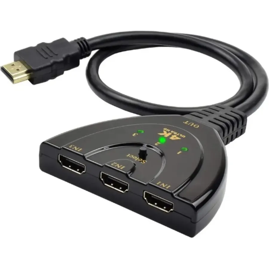Hdmi Switch Switcher 3 in 1 Out 3-Port Selector 4K 60Hz, HDMI with Pigtail HDMI Cable,Supports Full HD 4K 1080P 3D Player, HDMI Hub Compatible with Fire Stick,HDTV,PS4 Game Consoles,PC