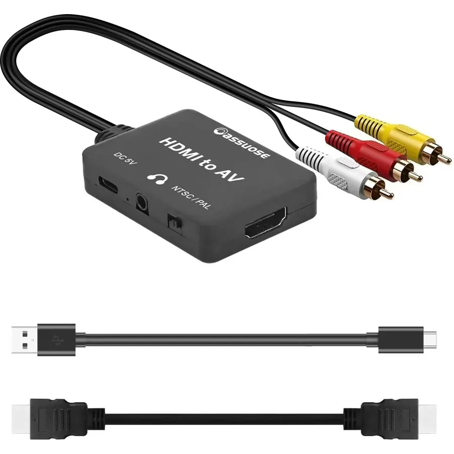 HDMI to AV Converter, 1080P Audio Video Composite Adapter for TV Stick, PC, Laptop, Supports PAL/NTSC Standard TV, DVD, STB, VHS, VCR