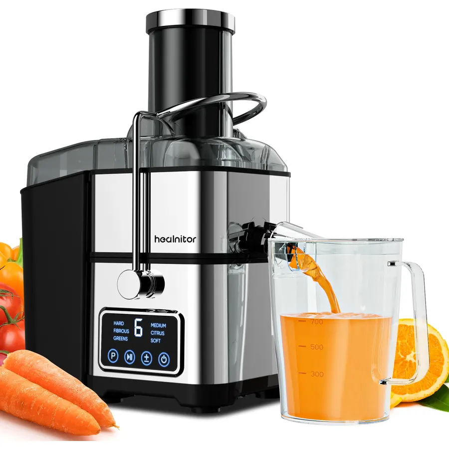 Healnitor 1200W 6-Speed Touch LCD Screen Centrifugal Juicer with 3.2'' Big Wide Chute, Juice Extractor Machines Vegetable and Fruit, Titanium Enhanced Filter, Easy Clean, BPA-Free, Silver