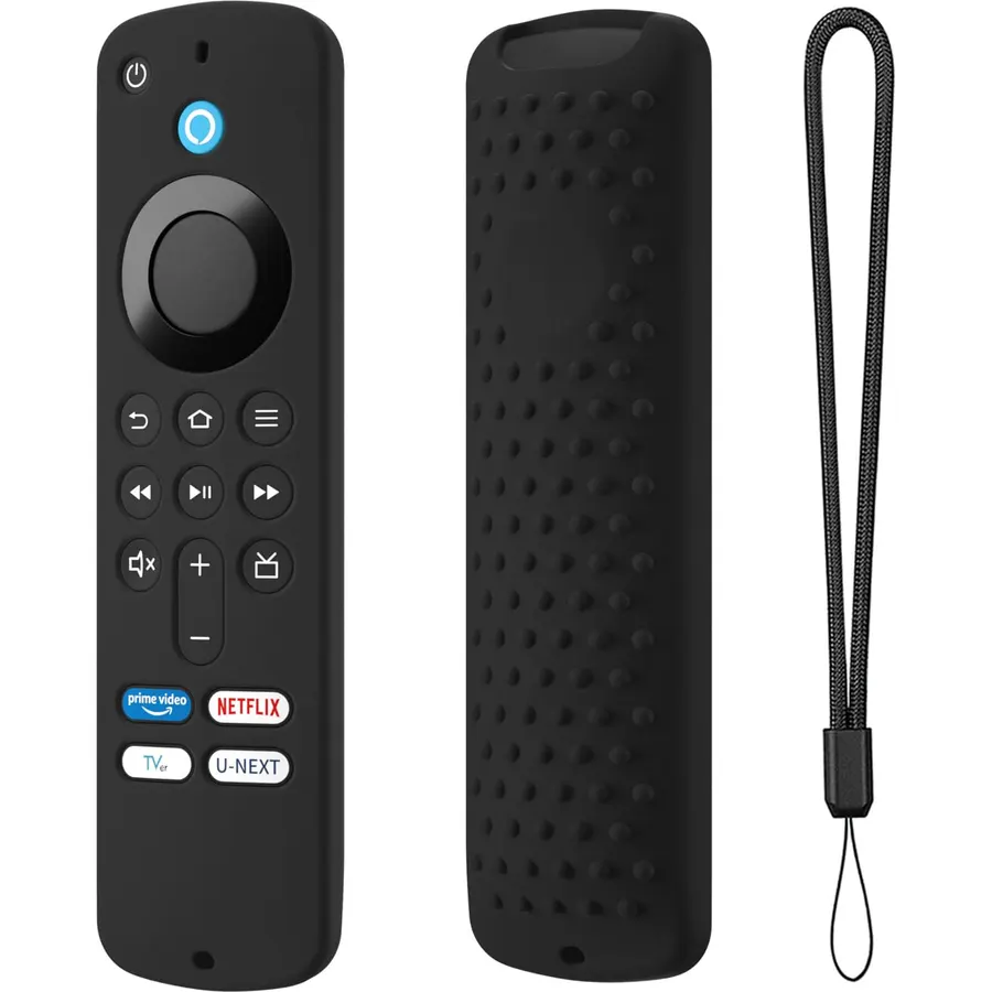 Hi Color Silicone Cover Compatible with Fire TV Stick 4k Plus/Select, Fire TV Stick HD Remote PA38CA Protective Cover Case with Lanyard (Black)