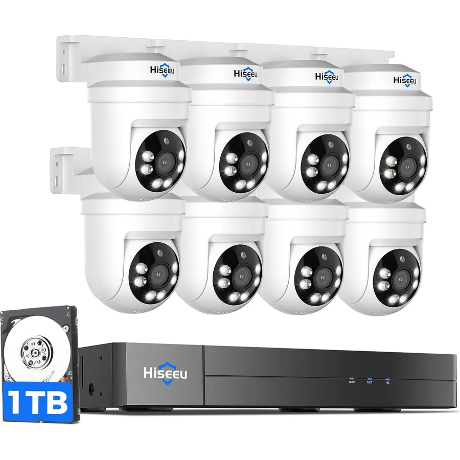 Hiseeu 3K PTZ Wired Security Camera System Outdoor,8PCS 5MP Cameras