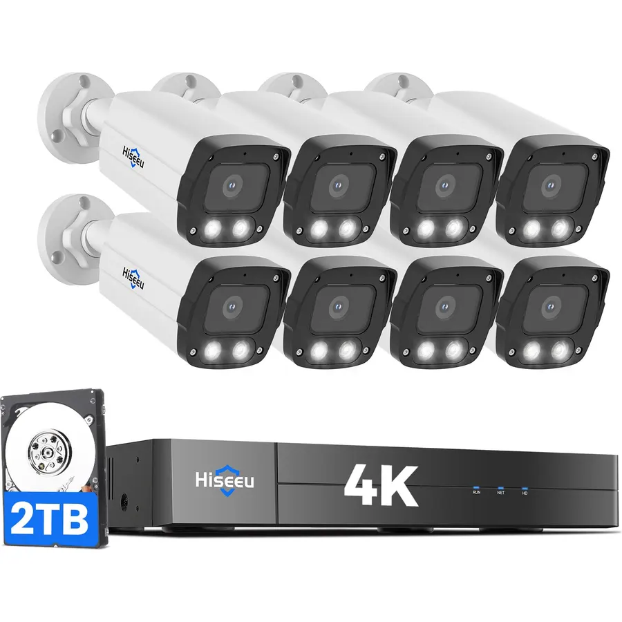 【121°Wide View】 Hiseeu 4K PoE Security Camera System, 8 Pcs 5MP IP Cameras