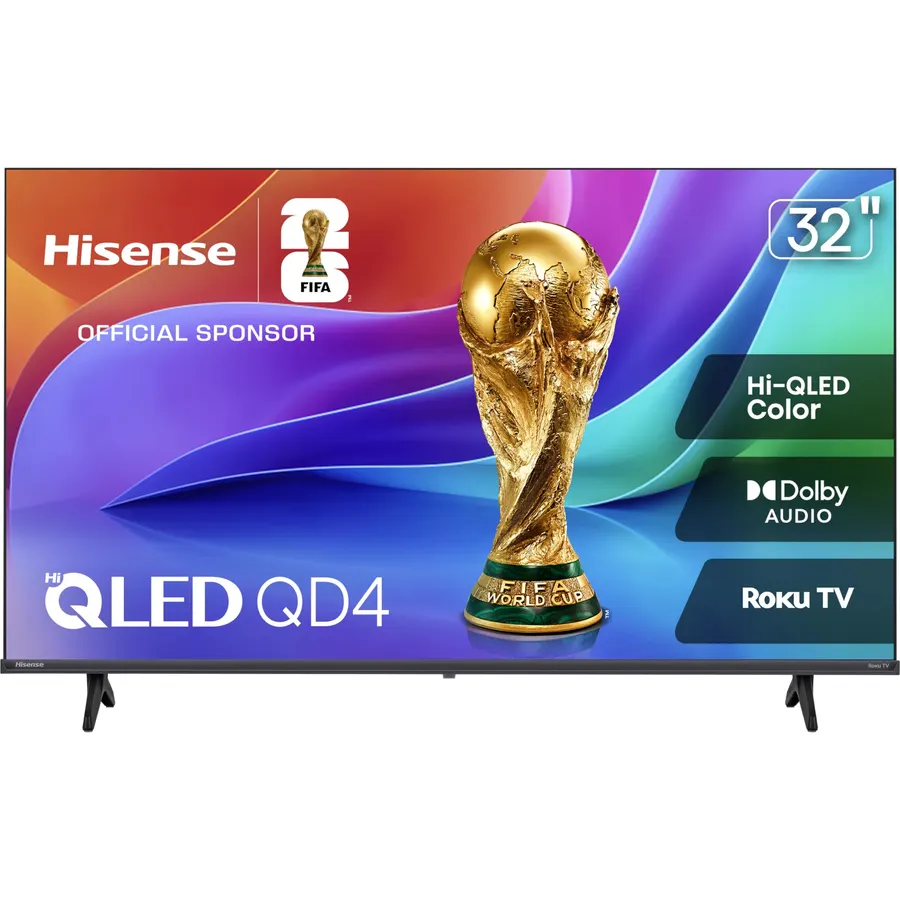 Hisense 32-Inch Class QD4SR Series Hi-QLED HD Smart Roku TV (32QD4HSR, 2026 Model) – Hi-QLED Color, Dolby Audio, Compatible with Alexa, Full Array LED, Slim Bezel Design