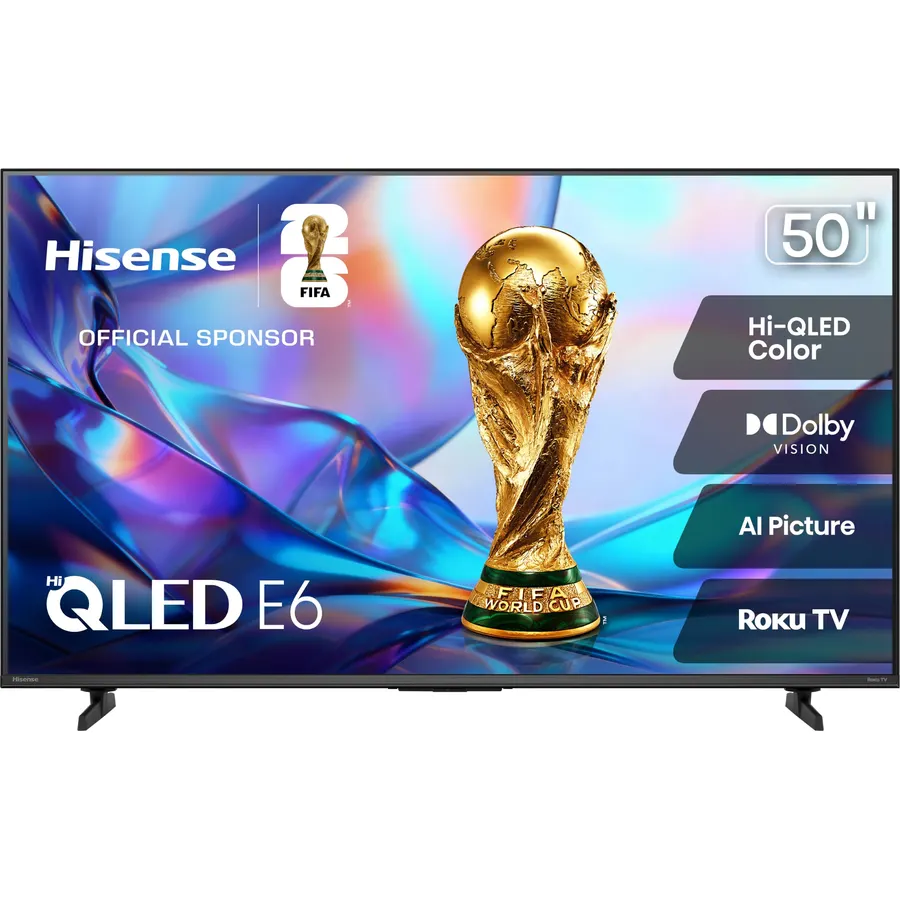 Hisense 50" Class E6SR Series Hi-QLED 4K UHD Smart Roku TV (50E6SR, 2026 Model) - Dolby Vision, Game Mode Plus, VRR, ALLM, DTS Virtual:X, Apple AirPlay, Compatible with Alexa and Google Assistant