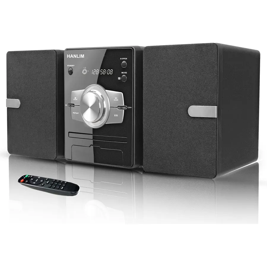 Home Stereo System with CD Player, FM Radio, Bluetooth, AUX in, USB in, Earphone Jack, Remote Control Included, 30W HiFi Shelf Stereo System