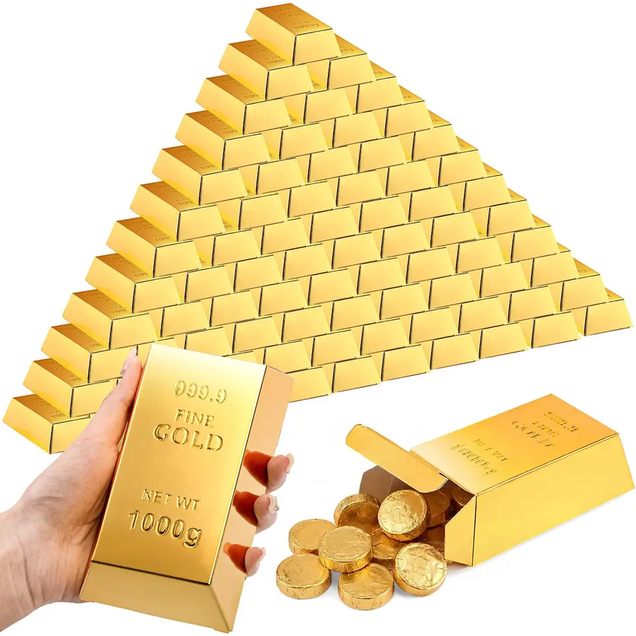 Honoson 120 Pcs Gold Bar Fake Gift Box for Pirate Casino Theme Party