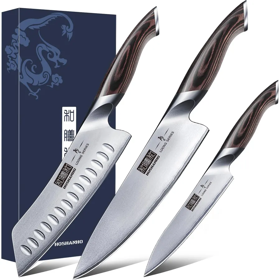 HOSHANHO 5 Pieces Knife Set, Japanese High Carbon Stainless Steel Kitchen Knife Sets ＆Carving Knife 12 Inch