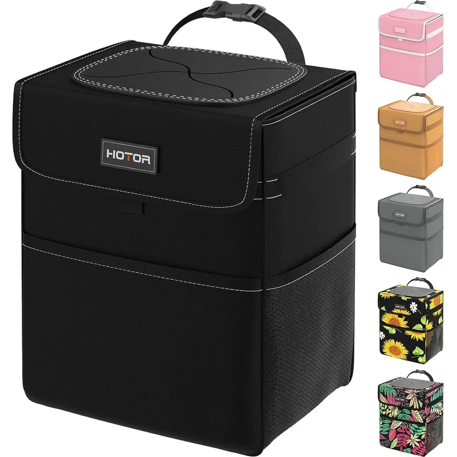 HOTOR Car Trash Can, Leak-Proof Car Organizer, Black, 2-Gallon